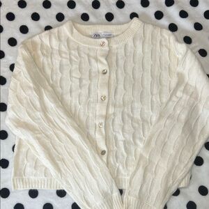 Zara Ivory Cable Knit Cardigan